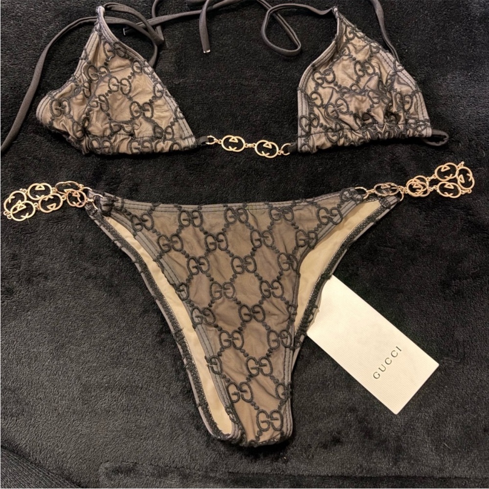 Gucci Black and Gold Bikini Set